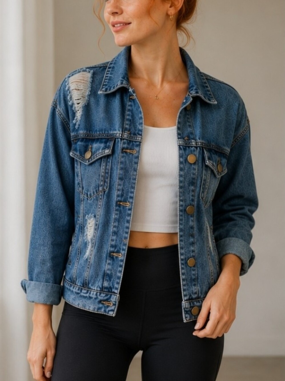 Forever 21 distressed jean jacket with breast and side pockets. Oversized Sz S